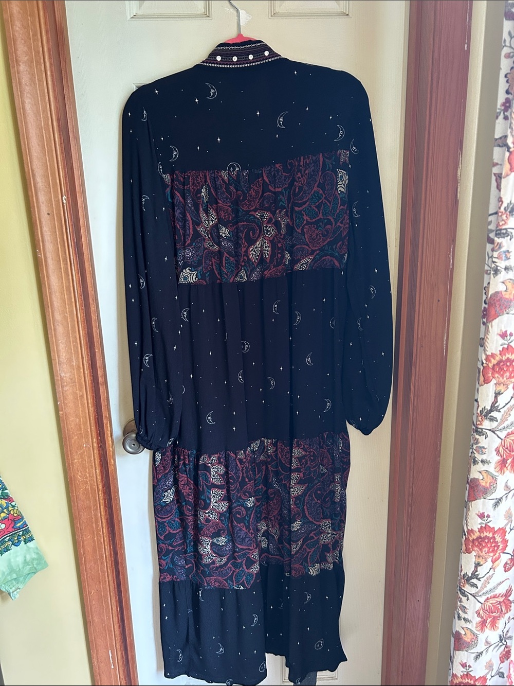 Shyanne Black Maxi Duster with Burgundy Paisley Panels and Silver Moon Motifs - Picture 4 of 4